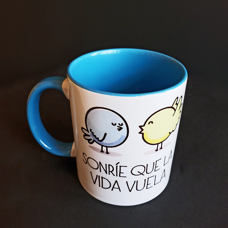 TAZA DE PAJARITOS PARA DESEAR BUEN DÍA